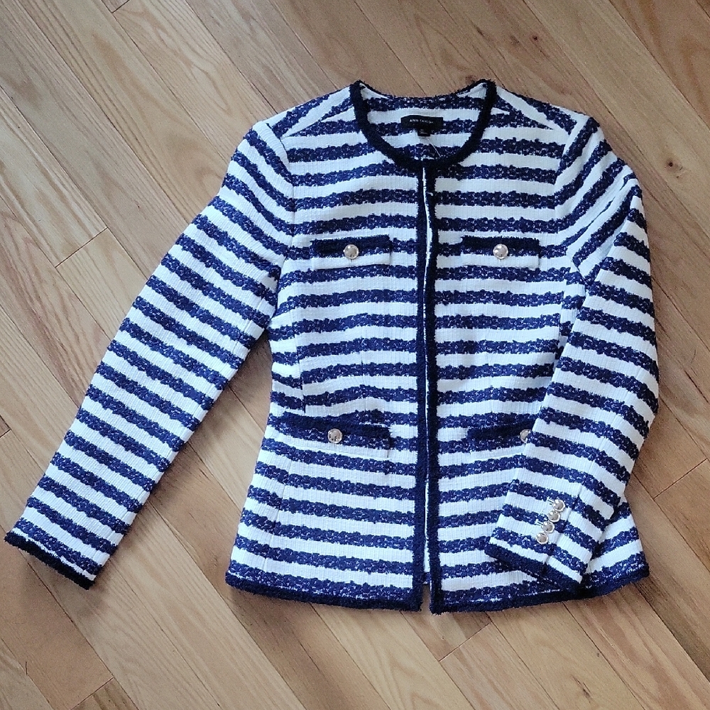 Ann Taylor Navy and White Striped Blazer